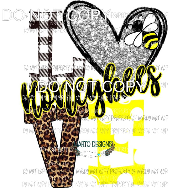 Honeybees yellow and silver heart love polka dot Sublimation transfers Heat Transfer
