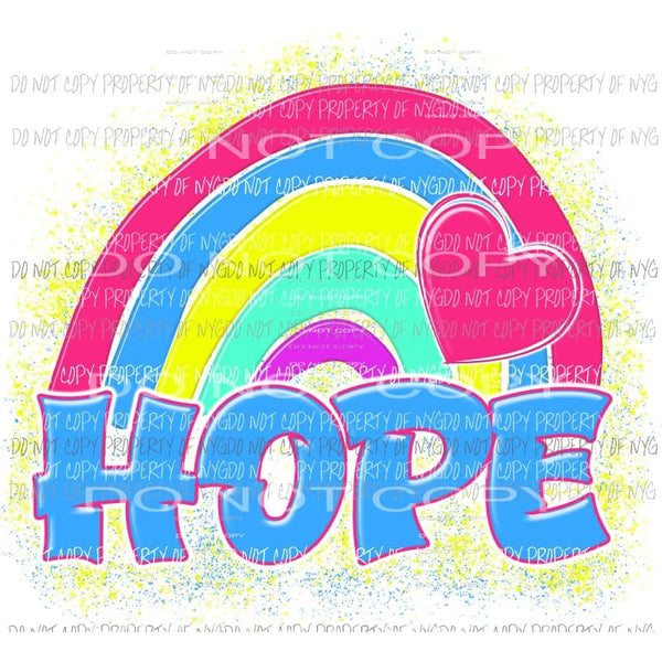 HOPE 80’s Rainbow pink heart Sublimation transfers Heat Transfer