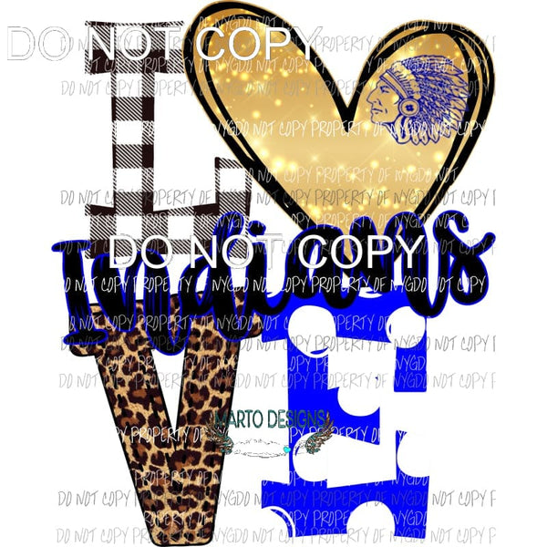 Indians royal blue native head and gold heart love polka dot Sublimation transfers Heat Transfer