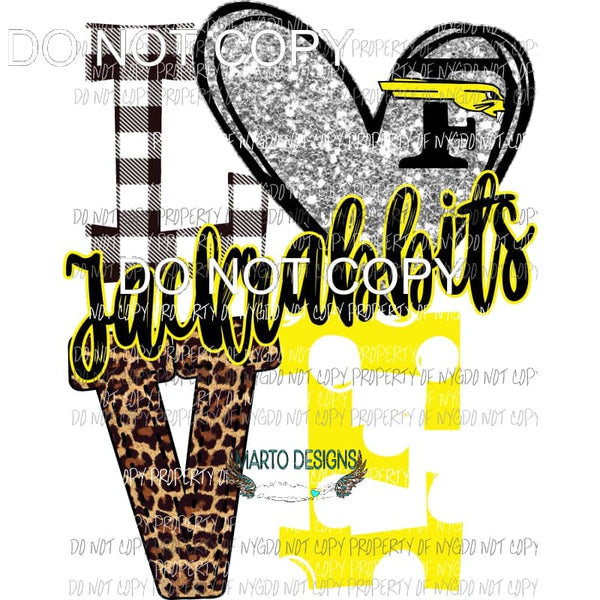 Jackrabbits F bird Yellow black and silver heart love polka dot Sublimation transfers Heat Transfer