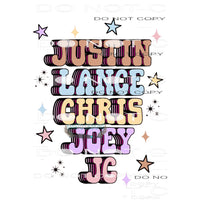 Justin Lance Chris Joey JC #7386 Sublimation transfers -