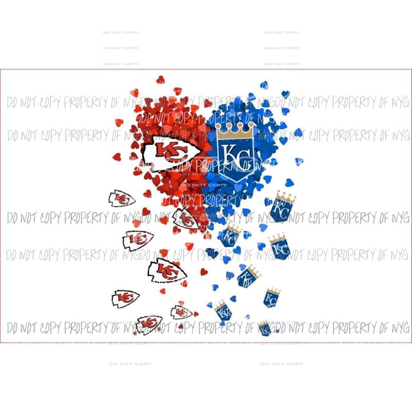KC Kansas City Chiefs red blue heart Sublimation transfers Heat Transfer
