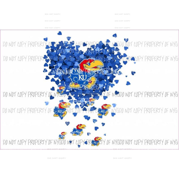 KU Mascot blue hearts falling hearts mascot Sublimation transfers Heat Transfer