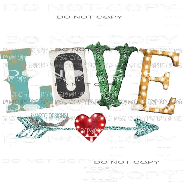 Love #2 retro heart arrow flowers no frame Sublimation transfers Heat Transfer