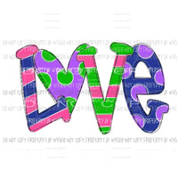 LOVE #22 green pink stripes blue purple polka dots Sublimation transfers Heat Transfer