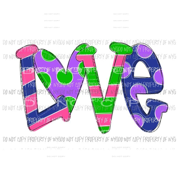 LOVE #22 green pink stripes blue purple polka dots Sublimation transfers Heat Transfer