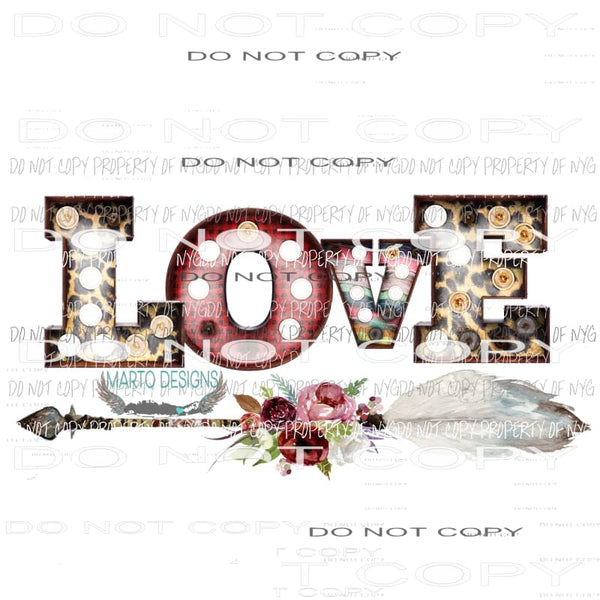 LOVE arrow leaopard feather flowers Sublimation transfers Heat Transfer