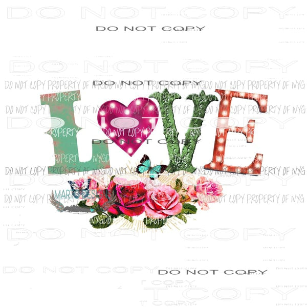 LOVE floral design flowers Sublimation transfers Heat Transfer