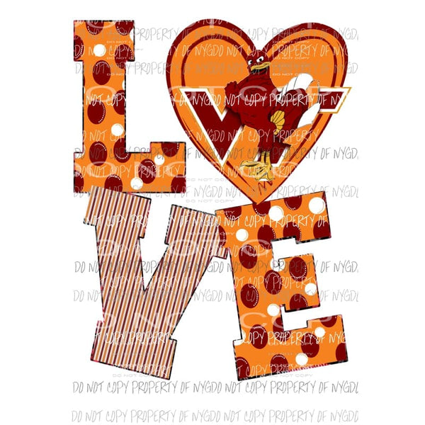 love Hokies Va tech # 2 no leopard Sublimation transfers Heat Transfer