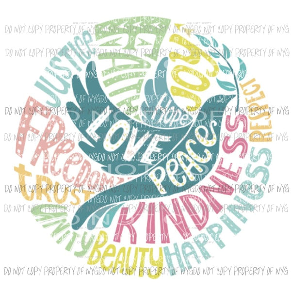 Love Hope Peace dove Sublimation transfers Heat Transfer