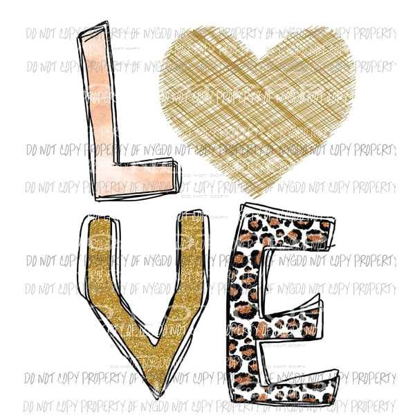 LOVE stacked letters gold leopard Sublimation transfers Heat Transfer
