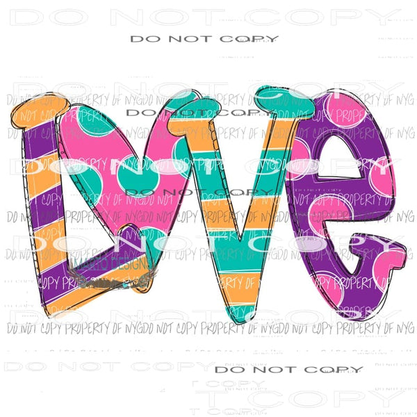 LOVE stripes polka dots purple pink teal Sublimation transfers Heat Transfer