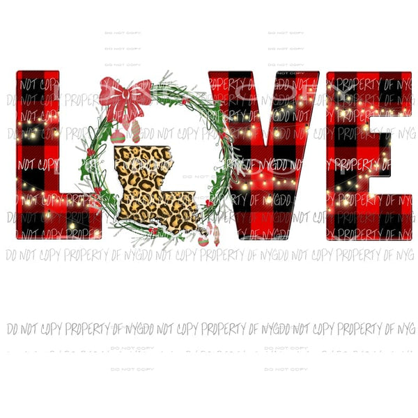 LOVE with leopard state buffalo plaid All states in drop down menu sublimation transfer state Heat Transfer