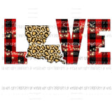 LOVE with leopard state buffalo plaid NO WREATH All states in drop down menu sublimation transfer state Heat Transfer