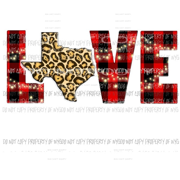 LOVE with leopard state buffalo plaid NO WREATH All states in drop down menu sublimation transfer state Heat Transfer