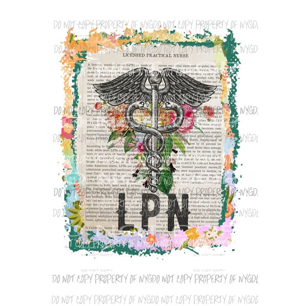 LPN #1 floral frame Sublimation transfers Heat Transfer