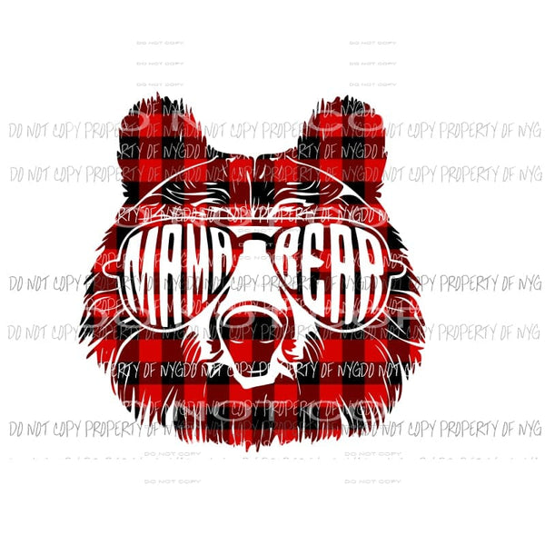 Mama Bear Glasses red Plaid Sublimation transfers Heat Transfer
