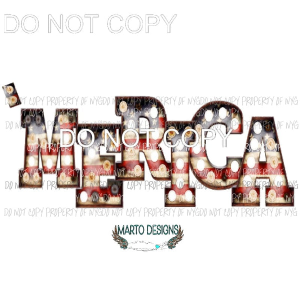 MERICA Marquee Flag Letters Sublimation transfers Heat Transfer