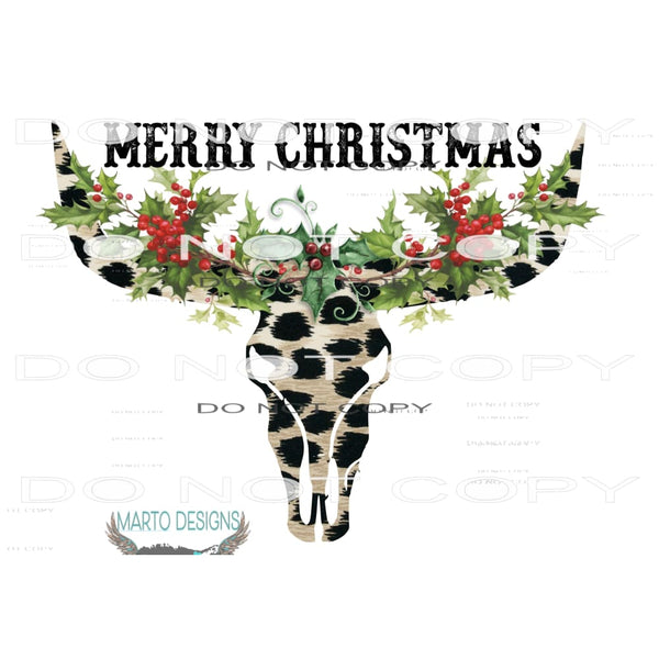 merry Christmas Bull Skull # 112 Sublimation transfers -