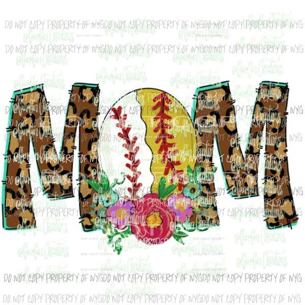 mom leopard baseball and Softball hand drawn Sublimation transfers Heat Transfer