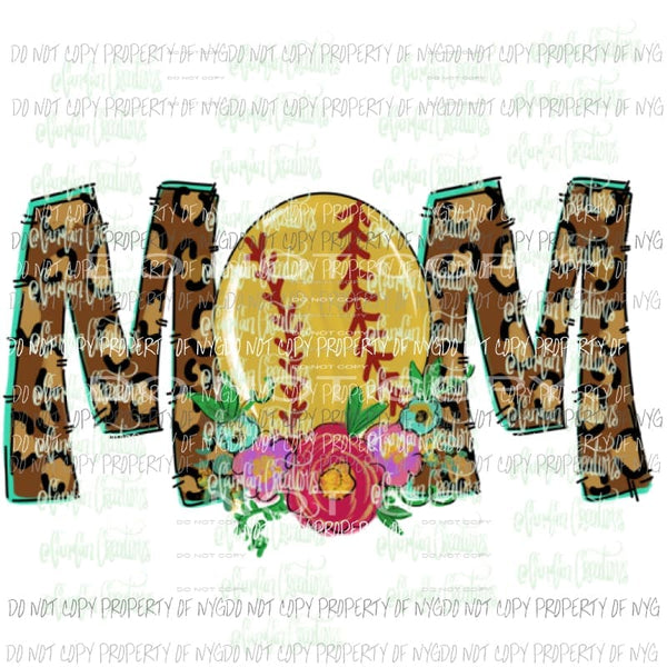 mom leopard Softball hand drawn Sublimation transfers Heat Transfer