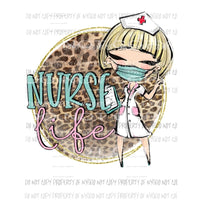 Nurse Life #10 blonde short hair leopard Sublimation transfers Heat Transfer