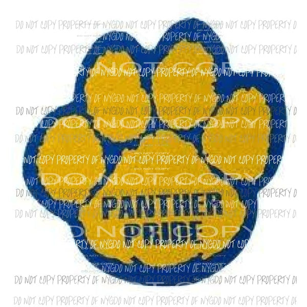 Panther Pride blue gold large paw print Sublimation transfers Heat Transfer