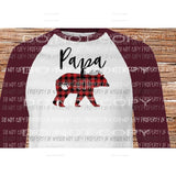 Papa or Grandma Bear plaid sublimation transfer Heat Transfer