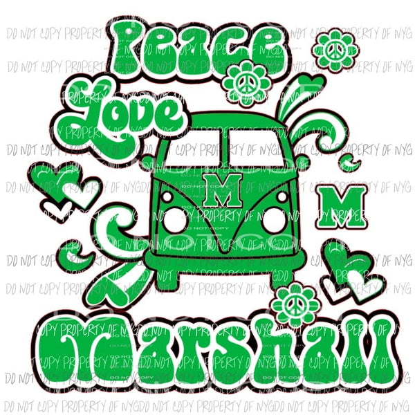 Peace Love Marshall university football retro ban bison West Virginia Sublimation transfers Heat Transfer