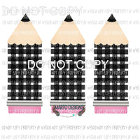 Pencil Trio Black Plaid Sublimation transfers Heat Transfer
