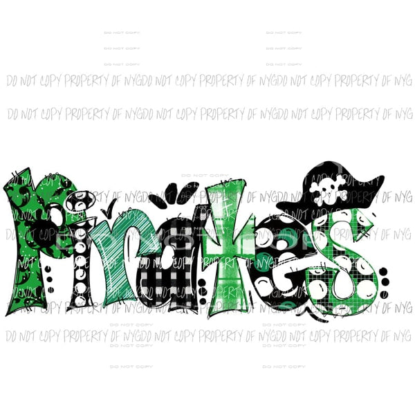 PIRATES across letters green black patterns hat Sublimation transfers Heat Transfer