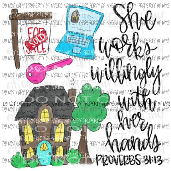 Real Estate Agent Realtor She Works Willingly Sublimation transfers Heat Transfer