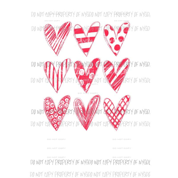 Red doodle sketch hearts Sublimation transfers Heat Transfer