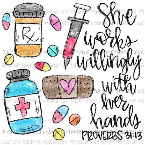 RX she works willingly with her hands 1 nurse doctor Sublimation transfers Heat Transfer
