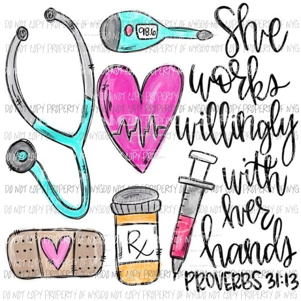 RX she works willingly with her hands # 2 nurse - doctor Sublimation transfers Heat Transfer