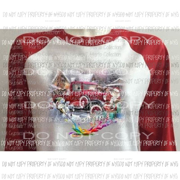 Santa and red Truck with snowmen Christmas Sublimation transfers Heat Transfer