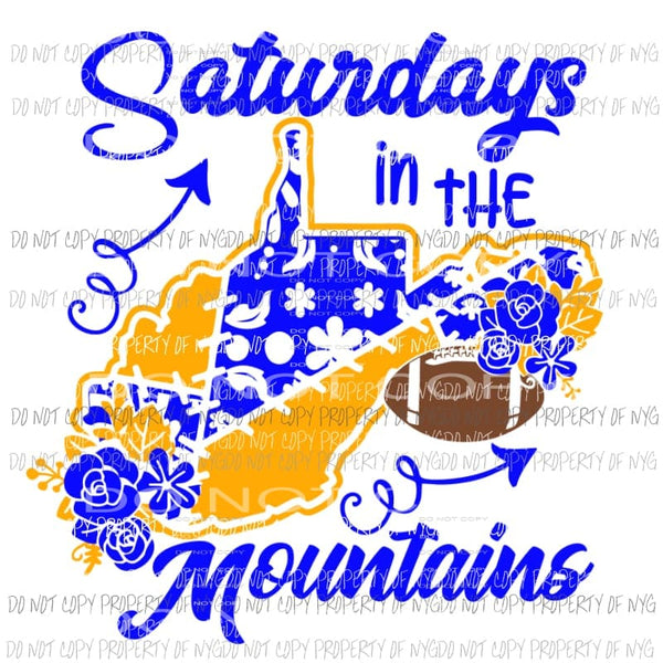 Saturdays In The Mountains # 2 West Virginia football state outline Mountaineers Sublimation transfers Heat Transfer