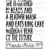 She is clothed in beads mardi Gras Sublimation transfers Heat Transfer