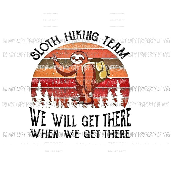 Sloth Hiking Team Sublimation transfers Heat Transfer