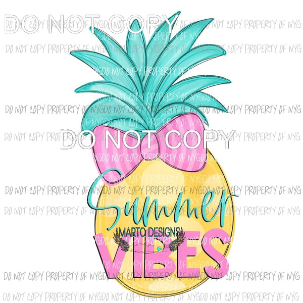 Summer Vibes pineapple pink bow Sublimation transfers Heat Transfer