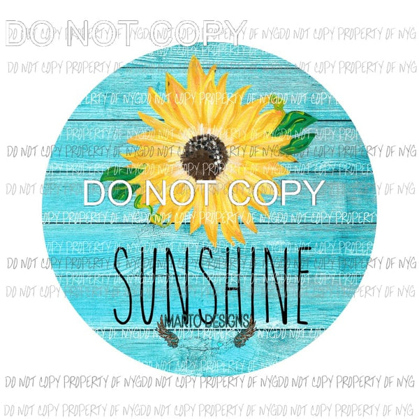 Sunshine Sunflower #2 blue rustic wood circle Sublimation transfers Heat Transfer