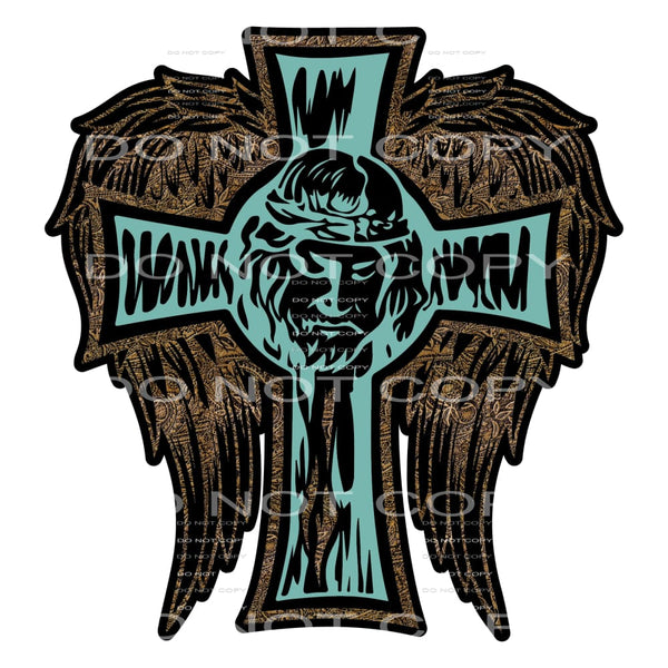 Turquoise cross with wings # 408 Sublimation transfers -