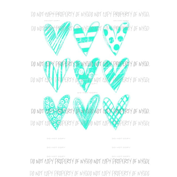 Turquoise doodle sketch hearts Sublimation transfers Heat Transfer