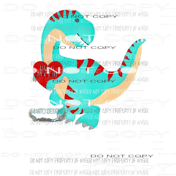 Valentine dinosaur # 3 love is dinomite red heart Sublimation transfers Heat Transfer