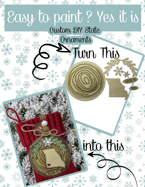 State wood DIY Kit #20 - WOOD  KIT Includes 3 ornaments Read Description