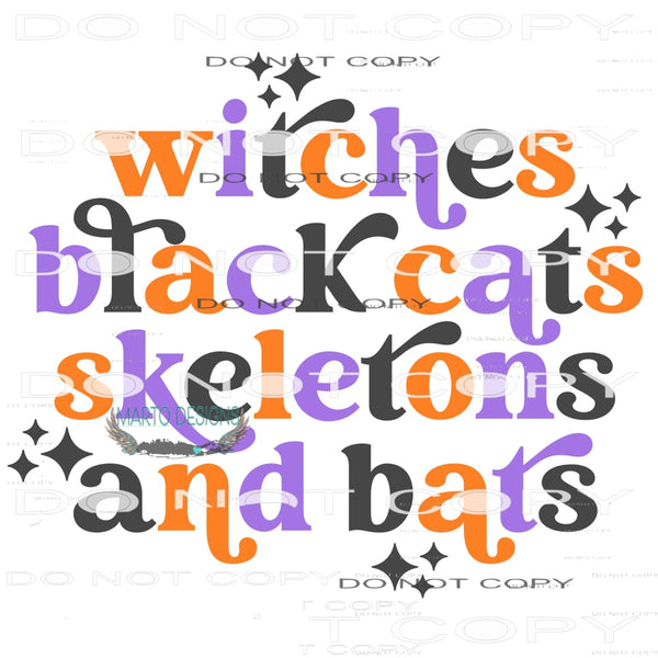 Witches Black Cats Skeletons And Bats #7036 Sublimation