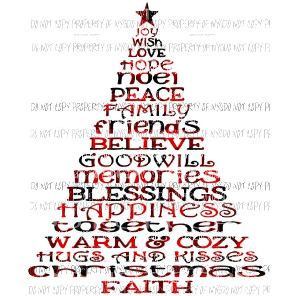 word tree Christmas red plaid Sublimation transfers Heat Transfer