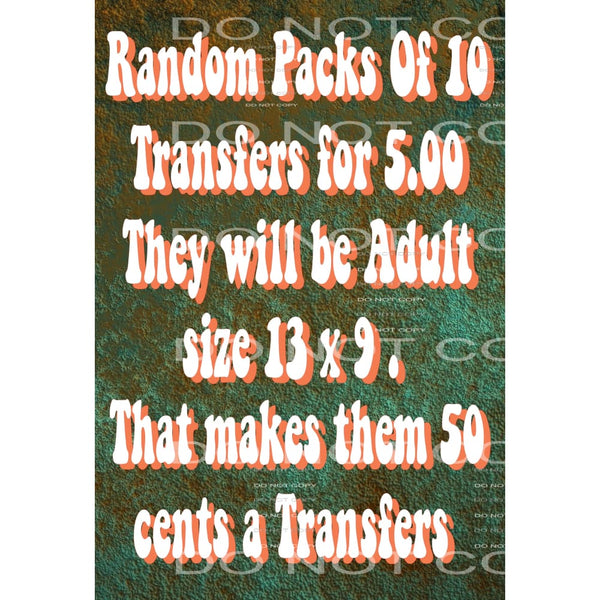 10 Adult Transfers for 5.00 - Random Sublimation transfers -