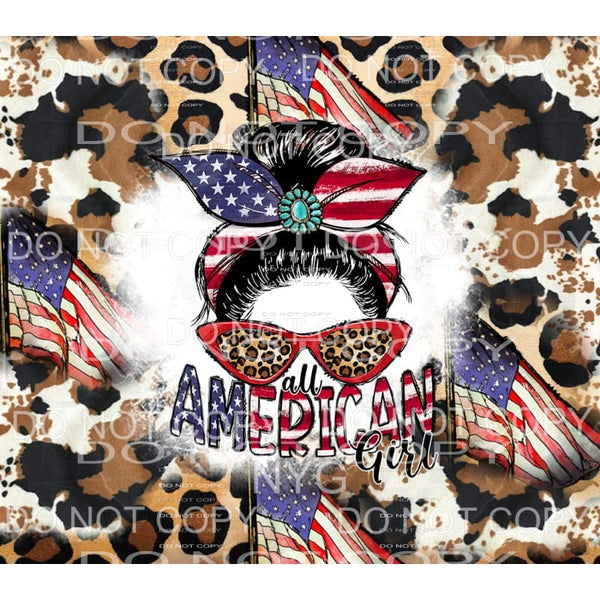 All American Girl Messy Bun Flags Leopard Sheet Sublimation 