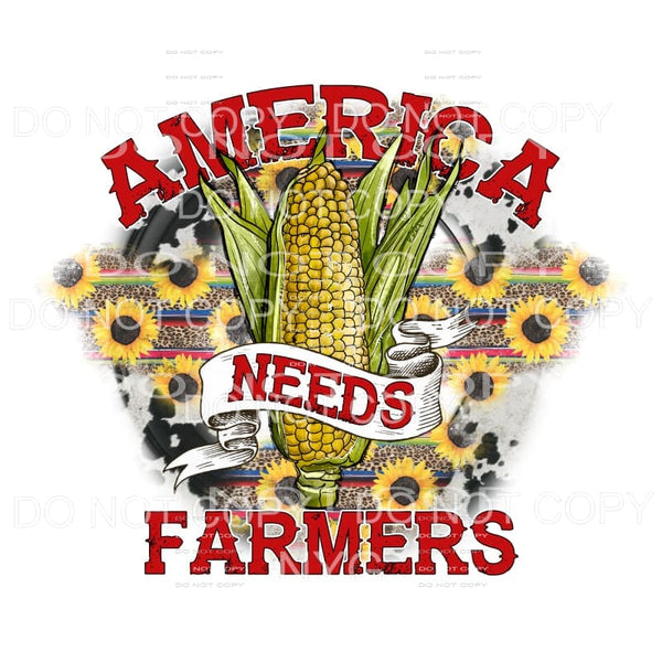 America Needs Farmers Corn Sunflowers Serape Cow Print 
